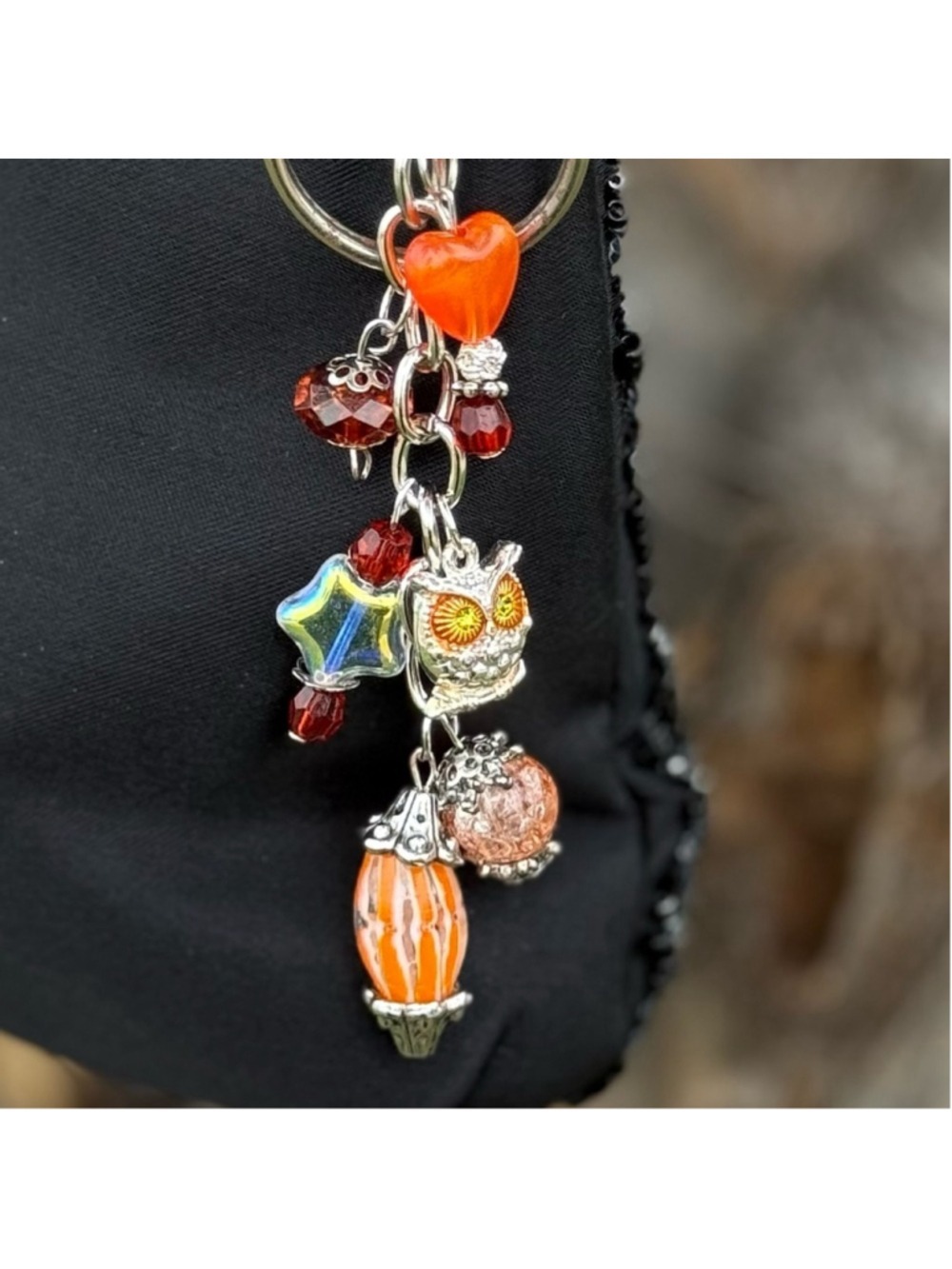 NEW Earth Owl Crystal Beaded Bag Charm Keychain Handmade One of a Kind (#43)